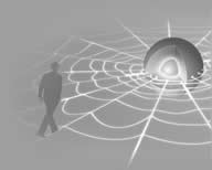 surreal tone, shadow of man in suit walking toward eye ball in middle of spider web